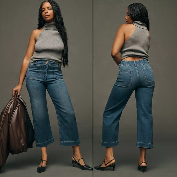 Maeve Anthropologie The Colette Crop Wide-Leg High Rise Patch Pocket Jeans 26 - Picture 1 of 10